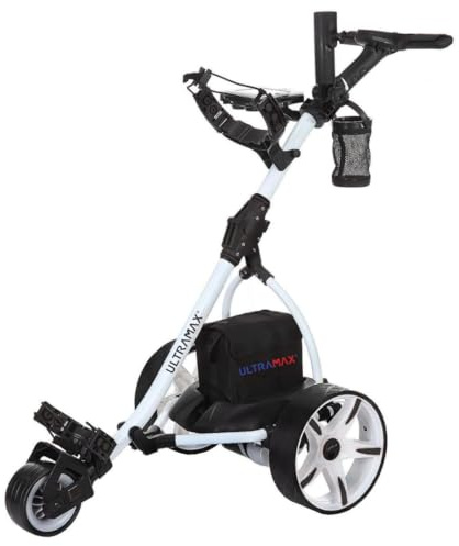 Ultramax Electric Golf Trolley with 18-27 Hole Lithium Battery & Charger | £100 Free Accessories | 9 Speed Control | Auto Distance | Lightweight Foldable Aluminium (White)