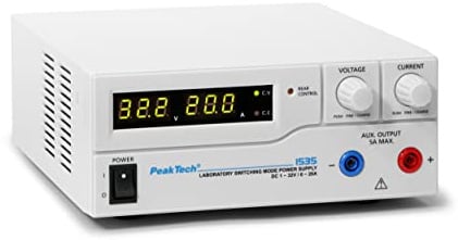 PeakTech P 1535 – Labornetzgerät DC 1-32V / 0-20A mit 3-stelliger LED-Anzeige, DC-Schaltnetzteile, Stromversorgung, 3 Voreinstellungen für Strom- & Spannungswerte, Überlastungsschutz - 200~240 V AC