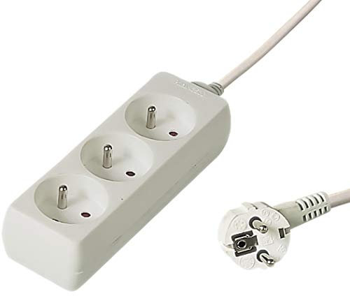 PremiumCord Multiprise 3m, 3 Prises, Rallonge 230V, 3 Prises Françaises Orientables à 45°, Multiprise de Qualité avec Sécurité Enfant, Couleur Blanc