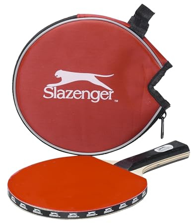 Slazenger Tischtennisschläger - inkl. Tischtennisschläger Hülle - 25 x 15 x 2 cm - Leicht zu Manövrieren - Überallhin Mitnehmen - Holz/Kunststoff - Rot/Schwarz
