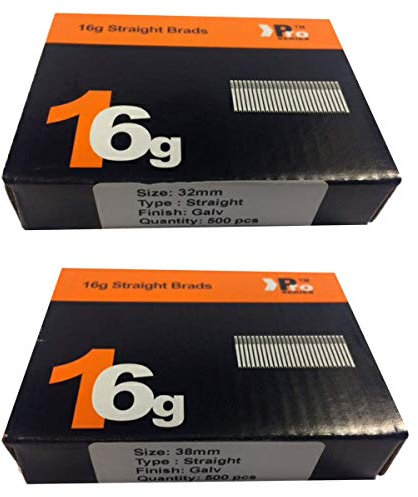 Mixed Handy Packs - Quantity 1000 Brad/Nails16 Gauge STRAIGT for Paslode, Dewalt (32mm + 38mm Straight 16 Gauge)