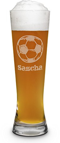printplanet® Weizenglas mit Namen Sascha graviert - Leonardo® Weißbierglas mit Gravur - Design Fußball