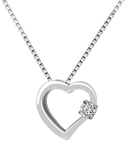 Löb Damen Halskette 925 Silber Herzanhänger mit weißem Strass Zirkonia Stein 45cm Kette mit Herz Anhänger Herzkette LSIK42