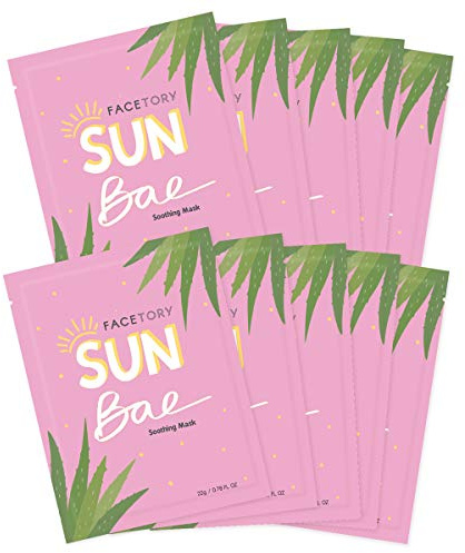 FaceTory Sun Bae Aloe Vera Beruhigende Blattmaske – beruhigend, beruhigend und feuchtigkeitsspendend (10 Stück)