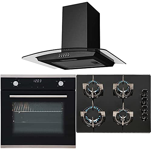 SIA 60cm Touch Control Single Electric Fan Oven, 4 burner Gas Hob & Curved Hood