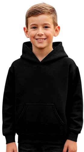Urban Road Kids Heavy Blend Plain Hoodie Sweatshirt Hooded Top for Boys & Girls Black