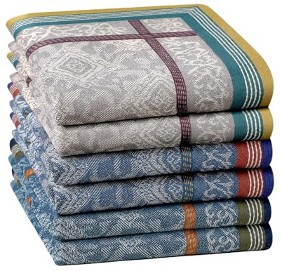 HOULIFE 100% Cotton Men’s Stripe Soft Checkered Pattern Handkerchiefs Vintage Assorted Hankies 3 Pieces 17x17” (Multicolour-6pcs, 17 * 17/43 * 43cm)