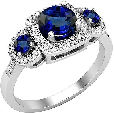 Dazzlingrock Collection Runde Verlobungsring, synthetisch, rosa Saphir und natürlicher weißer Diamant, Damen, 3 Steine, Halo-Stil, Sterlingsilber, Größe 7, Hergestellt Saphir Natürlicher weißer