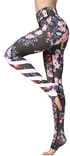 FLYILY Schöne Printed Sport Leggings Damen Sporthose Fitnesshose Yoga Leggings Sporthosen für Damen(BlackTulip,XL)