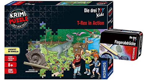 Kosmos Die DREI ??? Kids - Detektiv-Puzzle-Spiel: T-Rex in Action + Forscherkästchen (Verschiedene Auswahl), 8+ Jahre