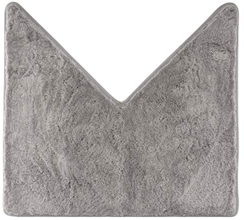 fluffy® Badteppich für Eckduschen, Hochflor aus Mikrofaser, rutschfeste Unterseite (V-Form | Innenmaße 45 x 45 cm, Grau)