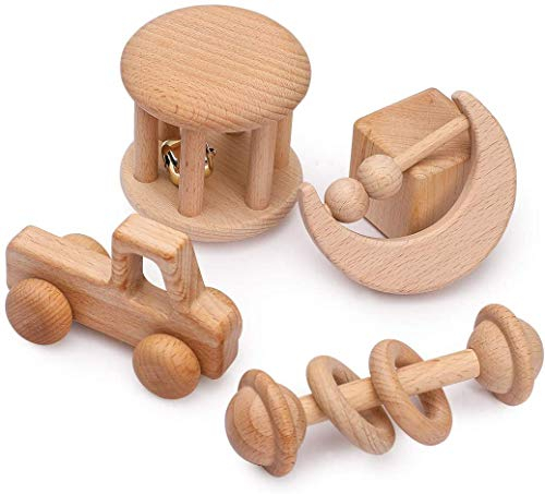 Wood Baby Rattle Personalizable Infant Rattle Sensory Development Wooden Toys Set