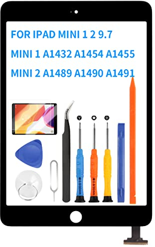LADYSON per iPad Mini 1 2 1ST 2ND Generazione Schermo Parti di Ricambio Mini1 A1432 A1454 A1455 Mini2 A1489 A1490 A1491 Touch Screen Digitizer Sensore Vetro Kit con Vetro Temperato +Strumenti (Nero)