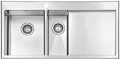 JASSFERRY Premium Handmade Stainless Steel Kitchen Sink 1.5 Bowl 1.2mm Thickness Inset Right Hand Drainer with Strainer Waste Kit