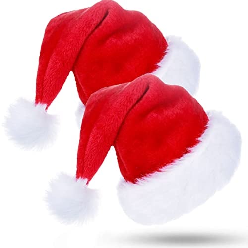 Jonami 2 Weihnachtsmütze Nikolausmütze Plüsch. Weihnachtsmann Mütze Rot fur alle Erwachsene Einheitsgröße. Weihnachtszubehör