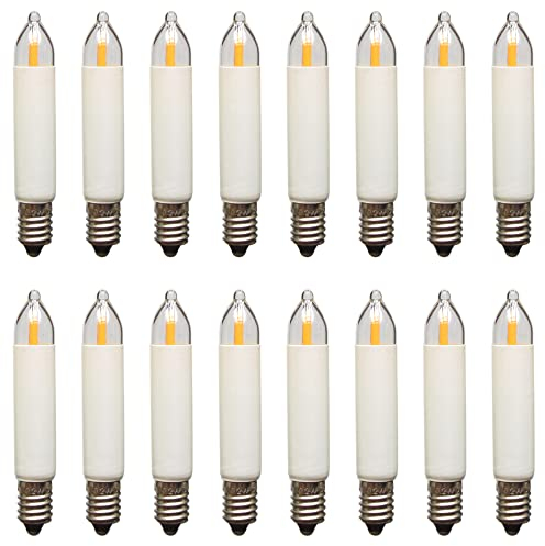 Erzgebirgslicht - AUSWAHL - 16 Stück LED Filament Kleinschaftkerze 14V 0,2W E10 für 16-17 Brennstellen Ersatzbirne Glühbirne Minischaftkerze Glühlämpchen für Lichterketten Pyramide und Schwibbogen