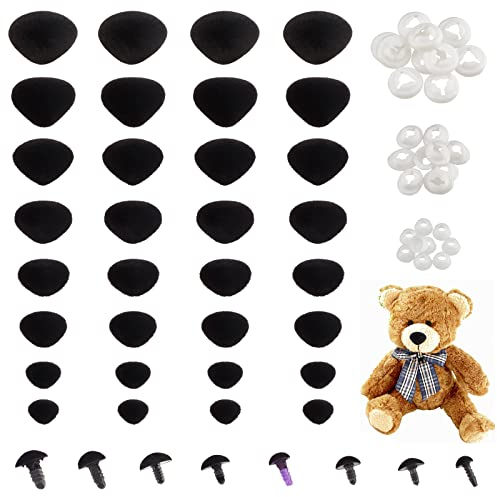 PandaHall 80 Stück Beflockung Sicherheitsnasen Amigurumi Nasen Aus Samt 8 Größe Stofftier Nasen Bastelnase Mit Unterlegscheiben Für Teddybär Puppen Plüschtiere Erinnerungsbären