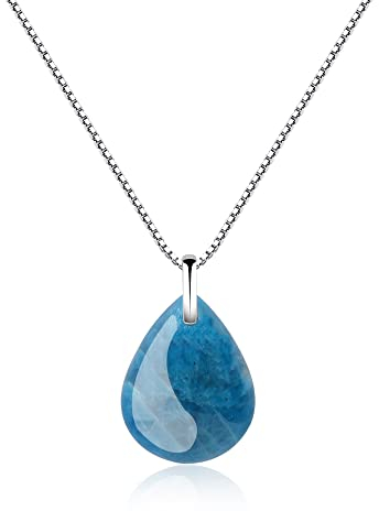COAI Collar para Mujer de Plata de Ley con Colgante Gota de Agua de Piedra Apatita