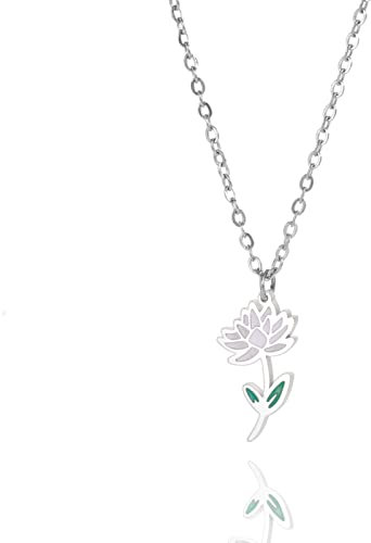 kkjoy Birth Month Flower Necklace Stainless Steel July Birth Flower Water Lily Drip Oil Pendant Necklace Best Friend Necklace Jewellery Gifts for Women Girls