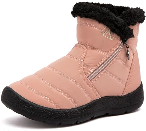 GOGOUP Bambini Stivali da Neve Ragazzi Ragazze Inverno Impermeabili Caldo Foderato in Pelliccia Cotone Stivaletti Scarpe All'aperto Stivaletti Antiscivolo Rosa 31 EU