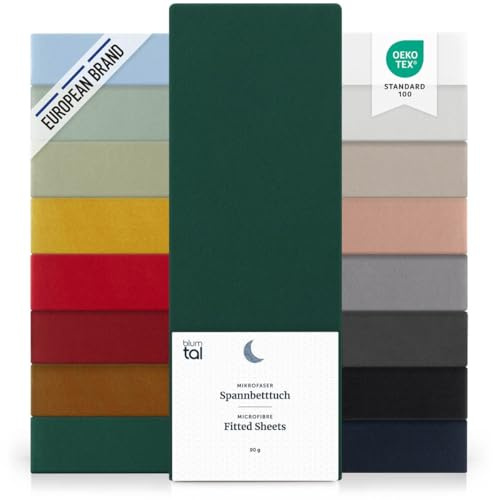 Blumtal® 2er Set Spannbettlaken 120x190x30cm aus Microfaser - Oekotex zertifiziertes Bettlaken Spannbettlaken in Dunkelgrün