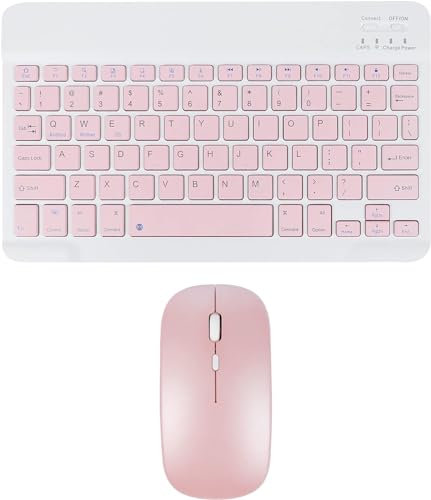 Wireless Keyboard and Mouse - Rechargeable Slim Bluetooth Keyboard and Mouse Set, Silent Bluetooth Mouse, Cordless Keyboard Compatible with iPad Computer PC Laptop Windows Android iOS(Pink)