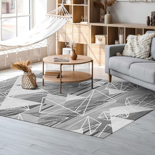 HOMFINE Tappeto Moderno-Tappeto Lavabile per Soggiorno Tappeto a Pelo Corto Tappeto per Camera da Letto Soffice Tappeto Antiscivolo Tappeto per Sala da Pranzo Tappeto Geometrico 120 x 170 cm Grigio