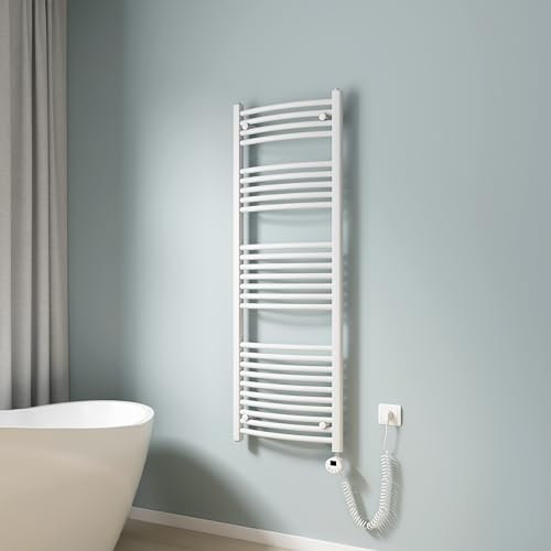 EMKE Radiador Toallero Eléctrico para Baño,140 x 50 cm, Secatoallas eléctrico con termostato,600 vatios (Blanco),Toallero Electrico Baño