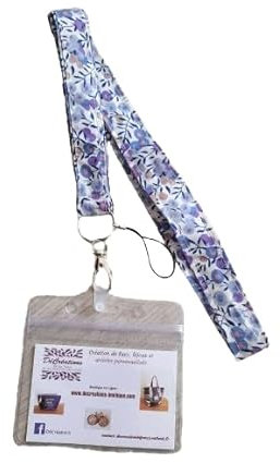 Cordon Tour de cou avec protection pour badge et accroche téléphone portable et clés infirmière aide-soignante ash médein docteur (liberty fleurs bleues)