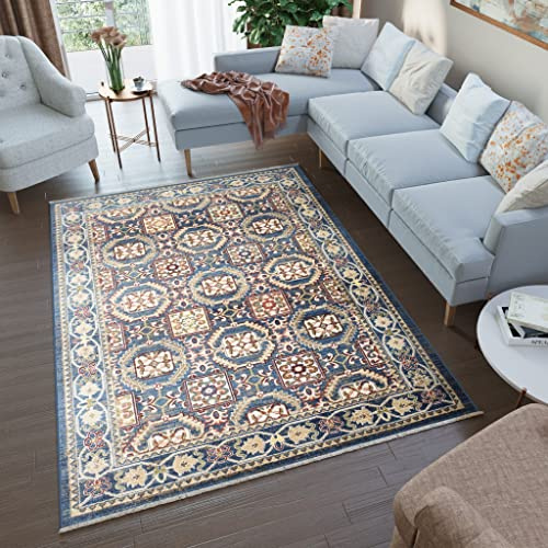TAPISO Rivoli Teppich Kurzflor Traditioneller Teppich Fransen Blau Creme Blumen Ornament Wohnzimmer Schlafzimmer Modern Design ÖKOTEX 240 x 330 cm