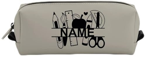 Elefantasie Personalisierte Federmappe mit Name Bedruckt - Stifte Etui für Schule - Geschenk zur Einschulung Motiv Stifte grau