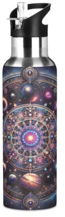 Mandala Galaxy - Botellas de agua aisladas de acero inoxidable que mantienen el frío, botella de agua con pajilla aislada