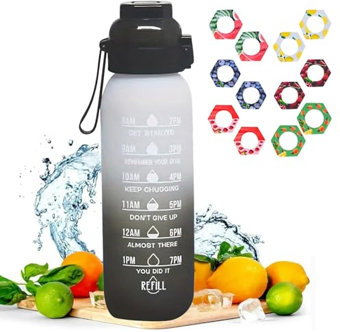 2024 Neu Wasserflasche mit Geschmack Flasche Original Set - 1000ML Trinkflasche mit 6/7/12 Geschmackskapseln Set für ein erfrischendes Trinkerlebnis Flasche für Outdoor (Schwarz,mit 12 Pods)