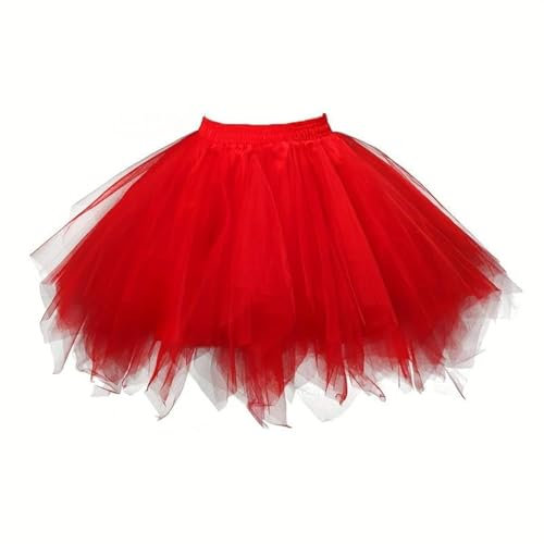 Boolavard 80er Jahre Tutu Rock für Erwachsene, mehrlagiger Tüll-Petticoat, Halloween-Tutu (DE/NL/SE/PL, Alphanumerisch, XXL, 3XL, Regular, Regular, Rot)