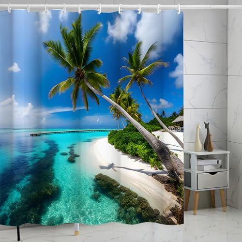 FAIRYGATE Outdoor Shower Curtain Sunny Seaside Garden Beautiful Scenery Garden Decoration Bathroom Essential Polyester Waterproof Quick-Drying Shower Curtains Bathroom Decoration B8820