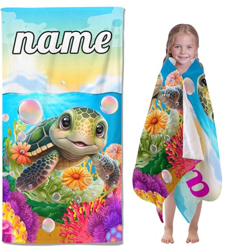 CHEFFS Personalisiertes Schildkröte Strandtuch mit Namen, Turtle Handtuch Badetuch Mit Namen Mikrofaser Blue Turtle Ocean Strandtuch Groß 100x200cm Badetuch Schildkröte (80 x 150 cm,1)