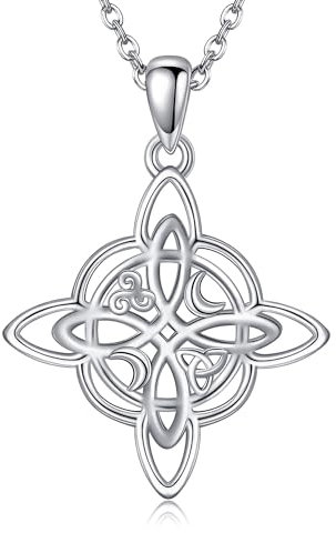 URONE Hexen Knoten Halskette 925 Sterling Silber Mondstein Keltischer Knoten Anhänger Kette Wicca Schmuck für Frauen
