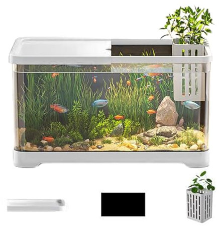 Kits De Inicio para Acuarios, Pecera, Kit De Pecera para Principiantes, Pecera Pequeña, Tanque De Peces De Colores Decorativo para Acuario Pequeño Peces Dorados, Guppy, Camarones, Bla nco