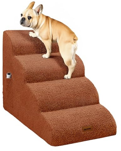 Deconovo Hundetreppe für Kleine Hunde 4 Stufen, Abnehmbare Waschbare Hunderampe mit Rutschfestem Bezug, Haustiertreppe für Sofa Bett, Katzentreppe für Haustiere mit Gelenkproblemen, 72x40x50 cm, Braun
