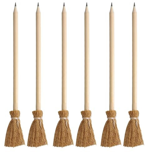 6-Bleistifte Ein Besenförmiger Bleistift Halloween Hexe Besen Stift Bleistifte aus Holz Partydekorationsstifte Bürobedarf