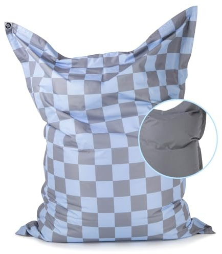 Lumaland Sitzsack XXL Karo für Erwachsene & Kinder | Bean Bag mit Karomuster – Outdoor & Indoor | 380 L Riesen Sitzsack mit Füllung, EPS-Perlen | wasserfest, abwischbar 140x180 cm