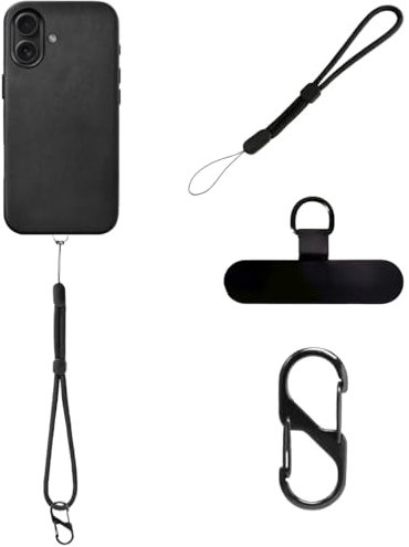 Anti-Theft Phone Lanyard with Metal Patch & Carabiner Lock Clip, Adjustable Nylon Wrist Strap for iPhone, Samsung & All Smartphones