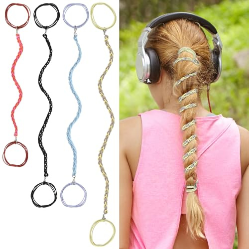 TBUKEOM Spiral Hair Ties, 4 Pcs No Damage Elastic Braided Ponytail Holders for Long, Women with Thick Curly Hair, Perfect for Swimming, Sports, Riding, and Workouts (33 inch, 26 inch, 22 inch)