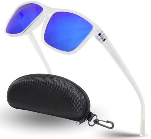 SOMOC Polarisierte Sonnenbrille Herren/Damen, Sonnenbrillen Unisex Retro Klassische Vintage Polarisierte Brille UV400 Schutz Classic Sunglasses Eckig für Fahren SP-9390, Weiß