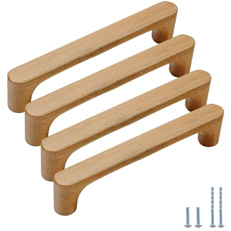 Evionlin Set of 8 Round Beech Wood Handles 5 Inches for Kitchen Drawers - Handles for Cabinet Doors