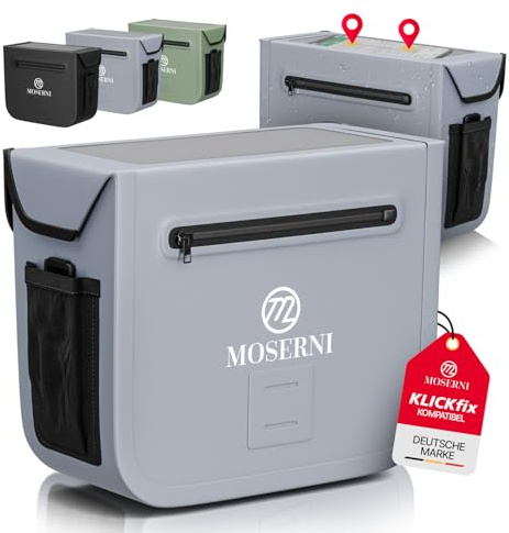 MOSERNI® x KLICKfix® wasserdichte Lenkertasche | 7L Volumen | Magnetverschluss | Touch-Handyfach | KLICKfix-kompatibel | für E-Bike, MTB & Citybike (Grau)