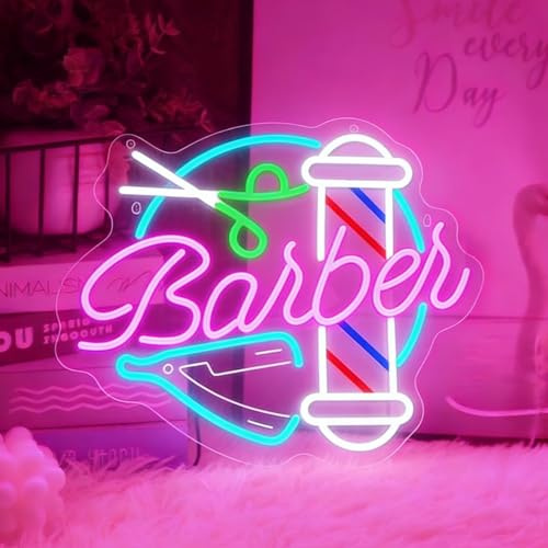 Barber Neon Schild, LED Bunt Barber Neon Sign für Wand Deko, Dimmbare Neonlichter USB Power für Business Beauty Salon Hair Shop Studio Friseursalon Männ Höhle