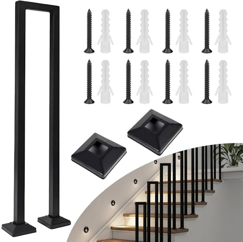 DELONGKE Treppengeländer Innen, U Förmiger Handlauf Geländer Treppe,Handlaufhalter, Stiegengeländer Nordic Modern Handlauf für Villen Balkone Flure Wohnungen (Vertikale Installation schwarz, 85CM)