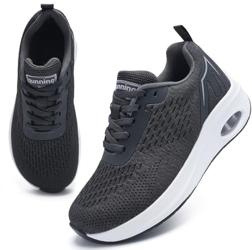 Wide Fit Trainers for Women Arch Support Comfortable Lightweight Wide Toe Box Orthopedic Shoes for Women Memory Foam Breathable Mesh Air Cushion Running Shoes Lace Up Walking Trainers Grey UK 6