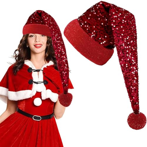 JOKILY Lang Weihnachtsmütze, Weihnachtsmütze, Weihnachtsmützen Erwachsene, Rot Plüsch Weihnachtsmann Mütze mit Dicker Fellrand, Weihnachten Kostüm Lustig Santa Clause Mütze für Weihnachtsfeier deko